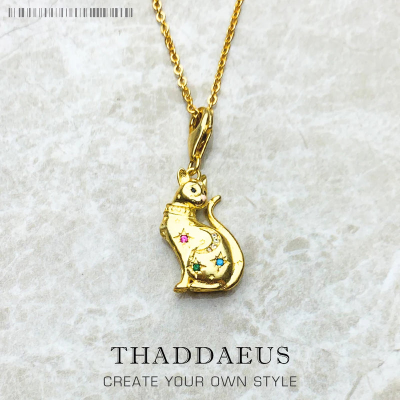 Golden Cat Necklace with Star Summer Fine Jewelry 925 Sterling Silver