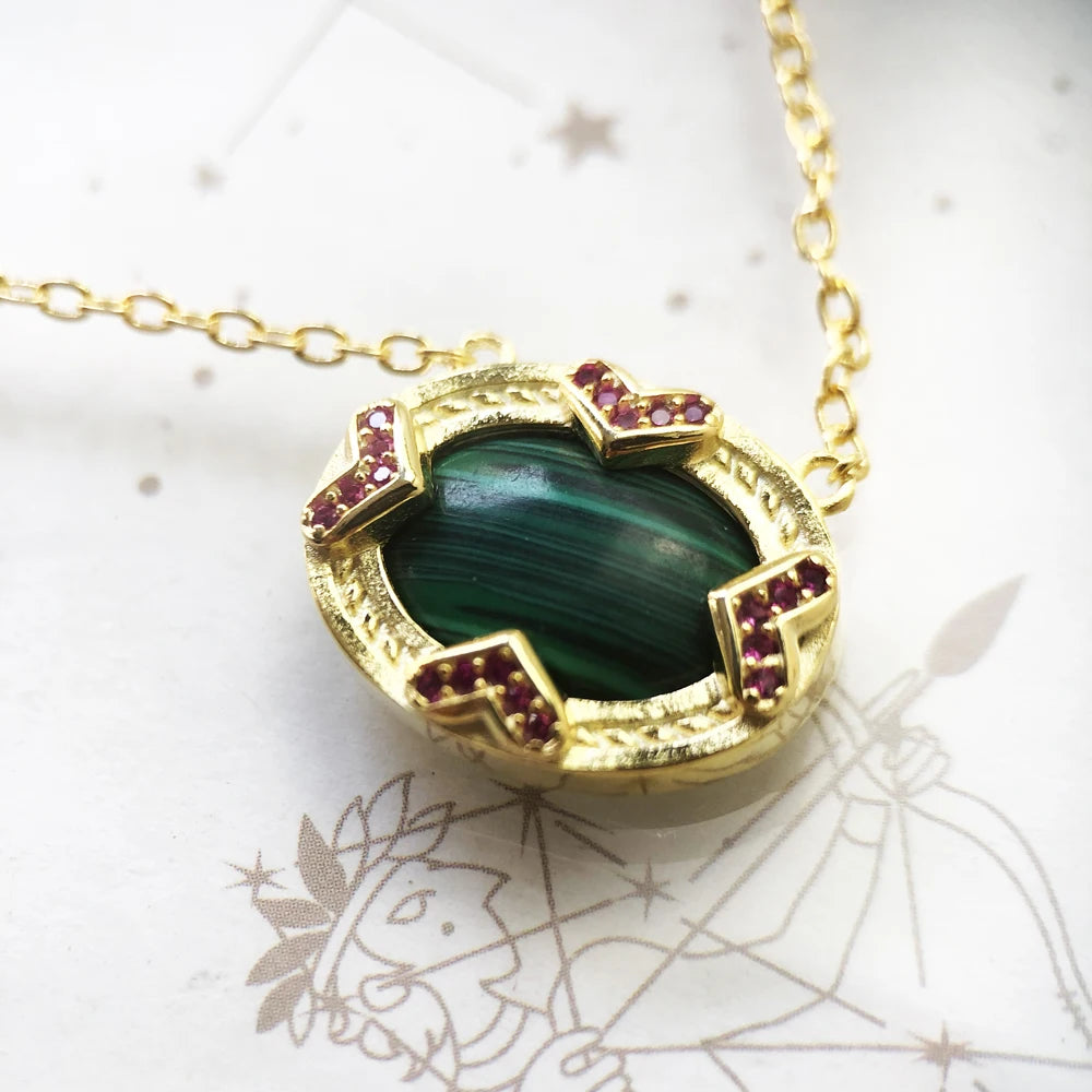 Green Oval Summer Necklace 925 Sterling Silver Vintage Gift For Women