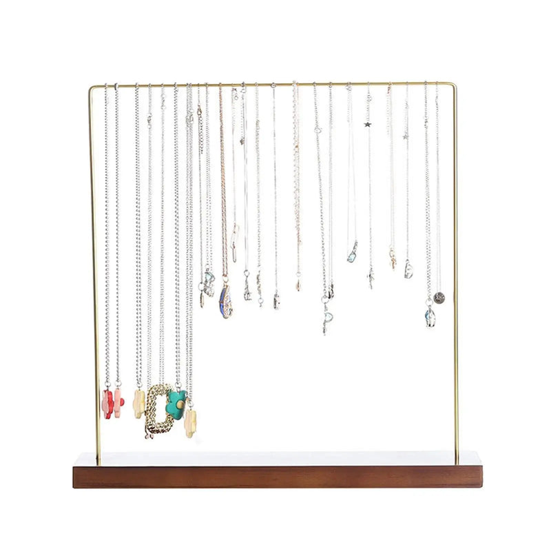 Metal Frame Necklace Holder Stand with Wood Base