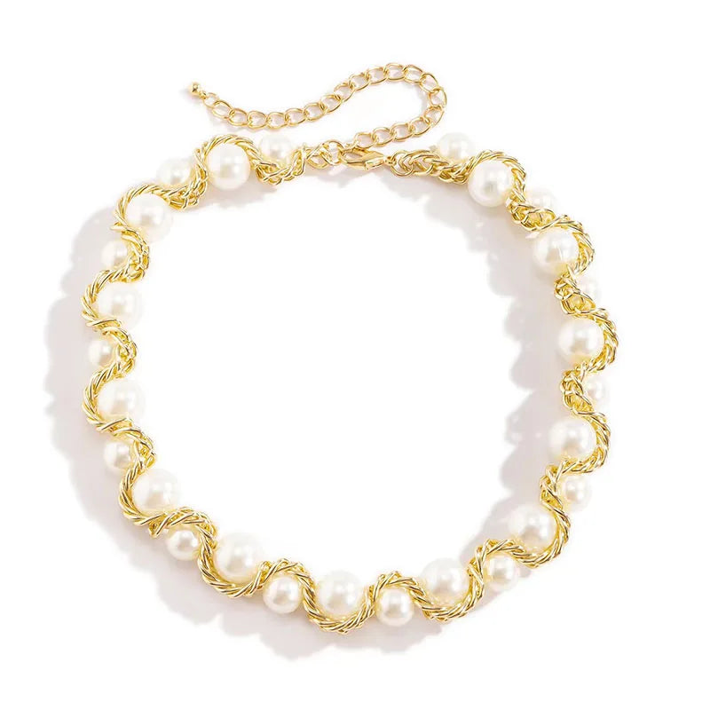 Ivory Pearl Chain Necklace for Women Girls
