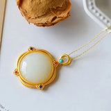 Natural Hetian Jade Pendant Silver Necklace for Mom's Birthday