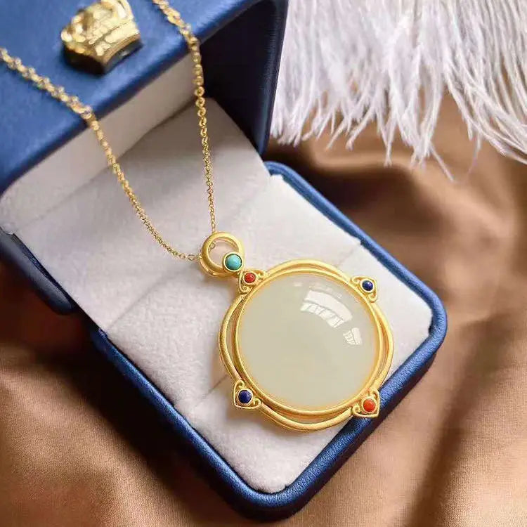 Natural Hetian Jade Pendant Silver Necklace for Mom's Birthday