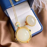 Natural Hetian Jade Pendant Silver Necklace for Mom's Birthday