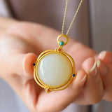 Natural Hetian Jade Pendant Silver Necklace for Mom's Birthday