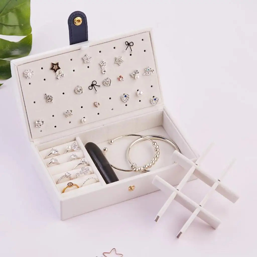 Necklace Jewelry Display Box Double Layer White/Pink Organizer for Travel