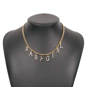 Rhinestone Letter Necklace Women Gothic Statement Necklace Chain