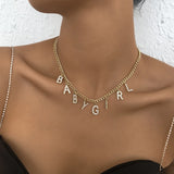 Rhinestone Letter Necklace Women Gothic Statement Necklace Chain