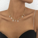 Rhinestone Letter Necklace Women Gothic Statement Necklace Chain