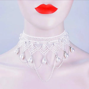 European American Bride Wedding Lace Beads Tassel Pearl Necklace