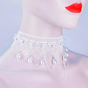 European American Bride Wedding Lace Beads Tassel Pearl Necklace