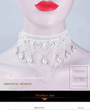 European American Bride Wedding Lace Beads Tassel Pearl Necklace