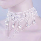 European American Bride Wedding Lace Beads Tassel Pearl Necklace