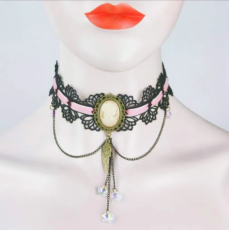 Beauty Head Wings Star Crystal Necklace
