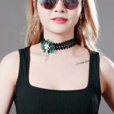 Sequined Lace Flower Pearl Tassel Necklace Women's Stage Clothing Accessory