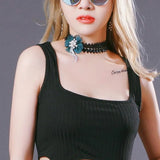 Sequined Lace Flower Pearl Tassel Necklace Women's Stage Clothing Accessory