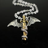 Vintage Dragon Sword Necklace Cross Pendant Unisex Jewelry