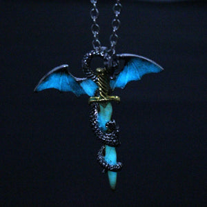 Vintage Dragon Sword Necklace Cross Pendant Unisex Jewelry