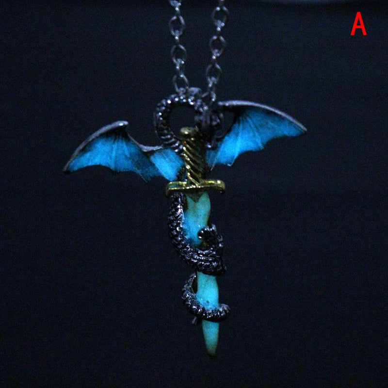 Vintage Dragon Sword Necklace Cross Pendant Unisex Jewelry