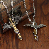 Vintage Dragon Sword Necklace Cross Pendant Unisex Jewelry