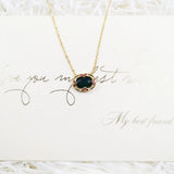 Green Stone Oval Necklace 925 Sterling Silver - Vintage Gift