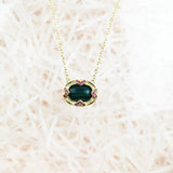 Green Stone Oval Necklace 925 Sterling Silver - Vintage Gift
