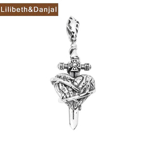 925 Silver Real Love Cross Sword Necklace Pendant for Women Men