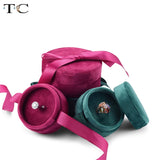 Velvet Necklace Pendant Display Box with Silk Ribbon Holder