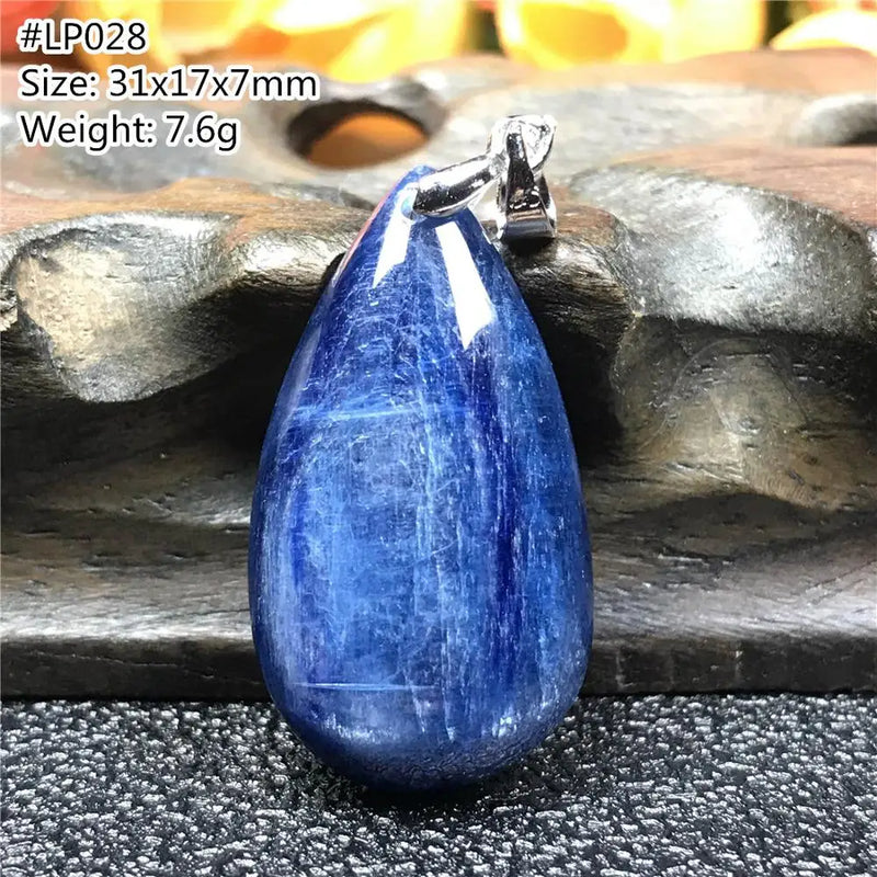 Kyanite Crystal Pendant Cat Eye Effect Silver Water Drop Stone