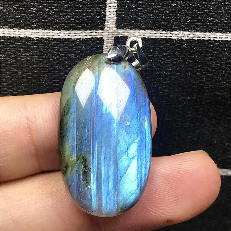 Labradorite Pendant Necklace Healing Crystal Silver Moonstone Beads