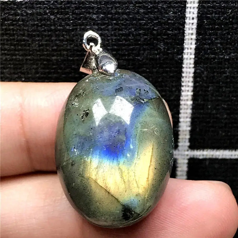 Labradorite Pendant Necklace Natural Yellow Moonstone Jewelry Crystal 29x15x11mm