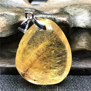 Rutilated Quartz Pendant Natural Crystal Jewelry Silver Stone AAAAA