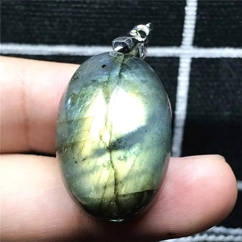 Labradorite Pendant Necklace Yellow Light Crystal 26x18x13mm