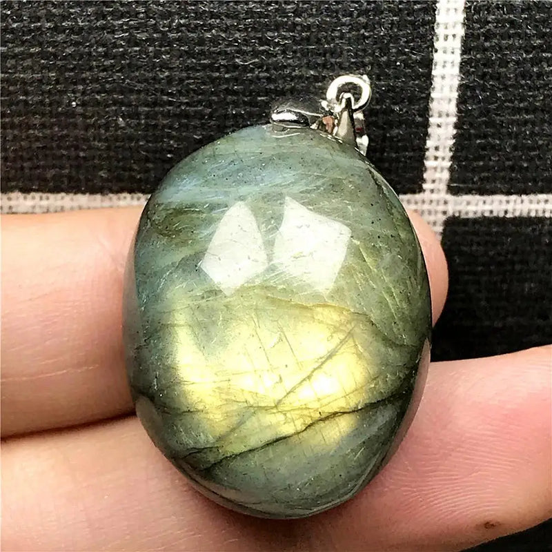 Labradorite Necklace Pendant Yellow Light Crystal Silver Moonstone AAAAA