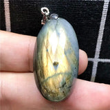 Labradorite Pendant Yellow Light Crystal 33x18x12mm Silver Moonstone AAAAA