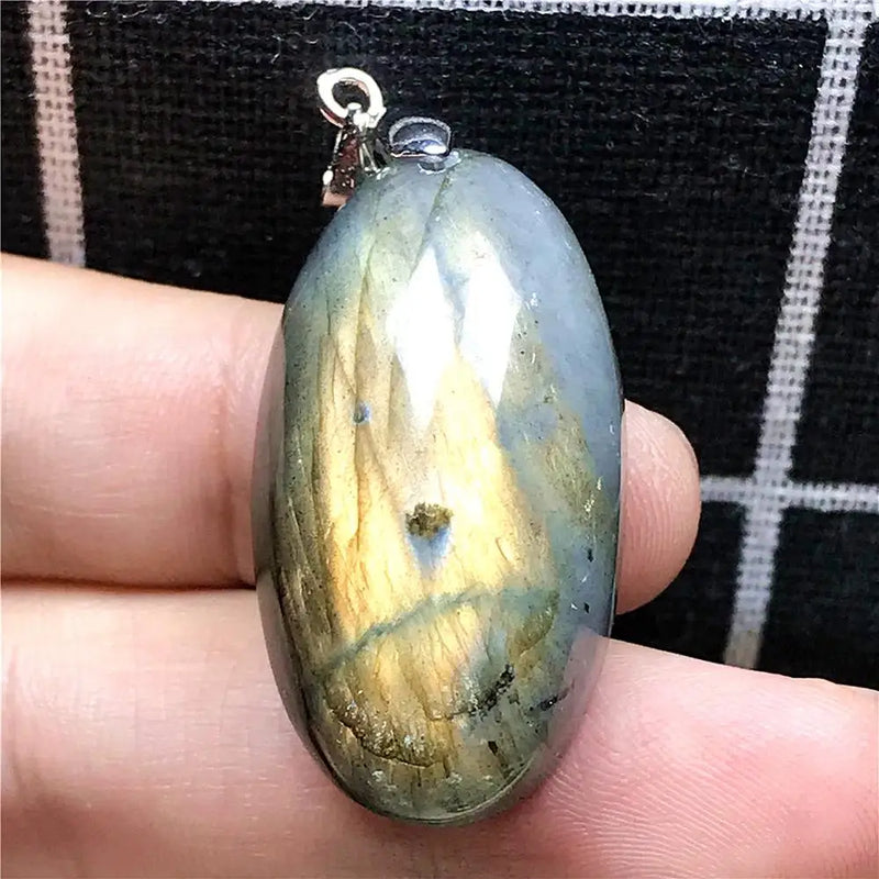 Labradorite Pendant Yellow Light Crystal 33x18x12mm Silver Moonstone AAAAA
