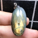 Labradorite Pendant Yellow Light Crystal 33x18x12mm Silver Moonstone AAAAA