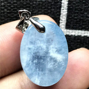 Aquamarine Pendant Beads Natural Crystal Stone Silver 19x14x9mm Jewelry