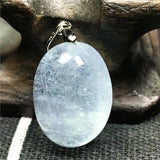 Aquamarine Pendant Necklace Crystal Silver Beads Jewelry