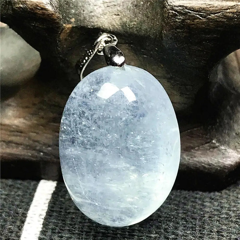 Aquamarine Pendant Necklace Crystal Silver Beads Jewelry