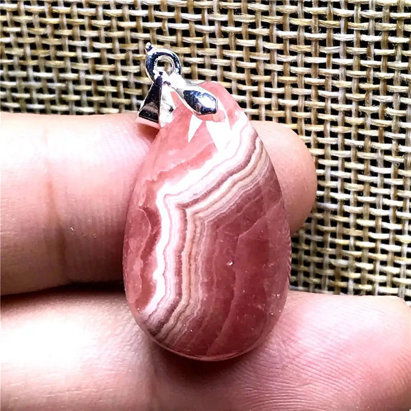 Red Rhodochrosite Necklace Pendant Silver Water Drop Gemstone
