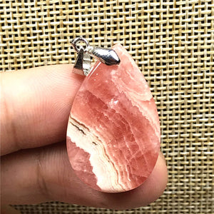 Red Rhodochrosite Pendant Silver Heart Crystal Jewelry