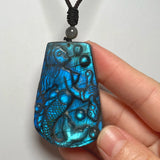Natural Stone Green Orange Labradorite Pendant for Women Men Jewelry