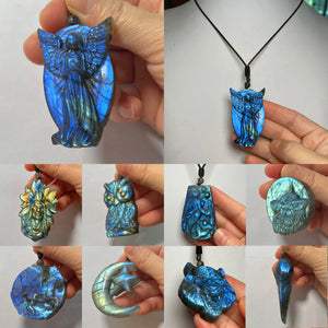 Natural Stone Green Orange Labradorite Pendant for Women Men Jewelry