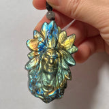 Natural Stone Green Orange Labradorite Pendant for Women Men Jewelry