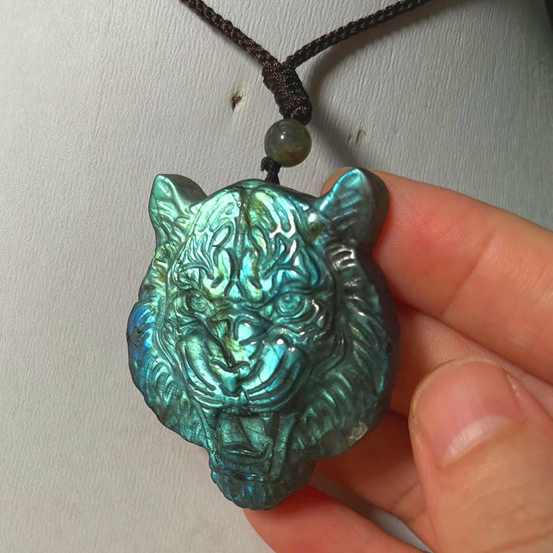 Natural Stone Green Orange Labradorite Pendant for Women Men Jewelry