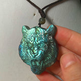 Natural Stone Green Orange Labradorite Pendant for Women Men Jewelry