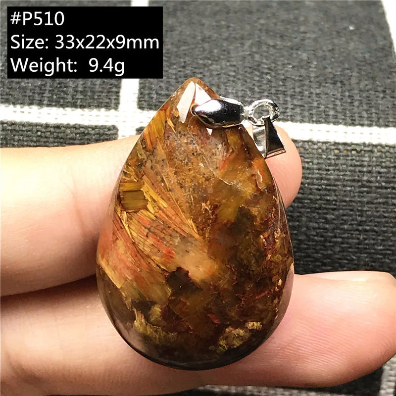 Yellow Pietersite Pendant Necklace Crystal Water Drop Bead Silver Namibia Stone