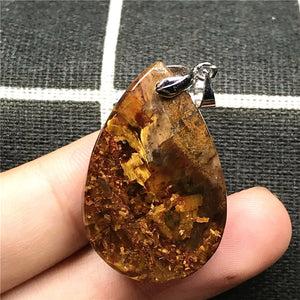 Yellow Pietersite Pendant Necklace Crystal Water Drop Bead Silver Namibia Stone