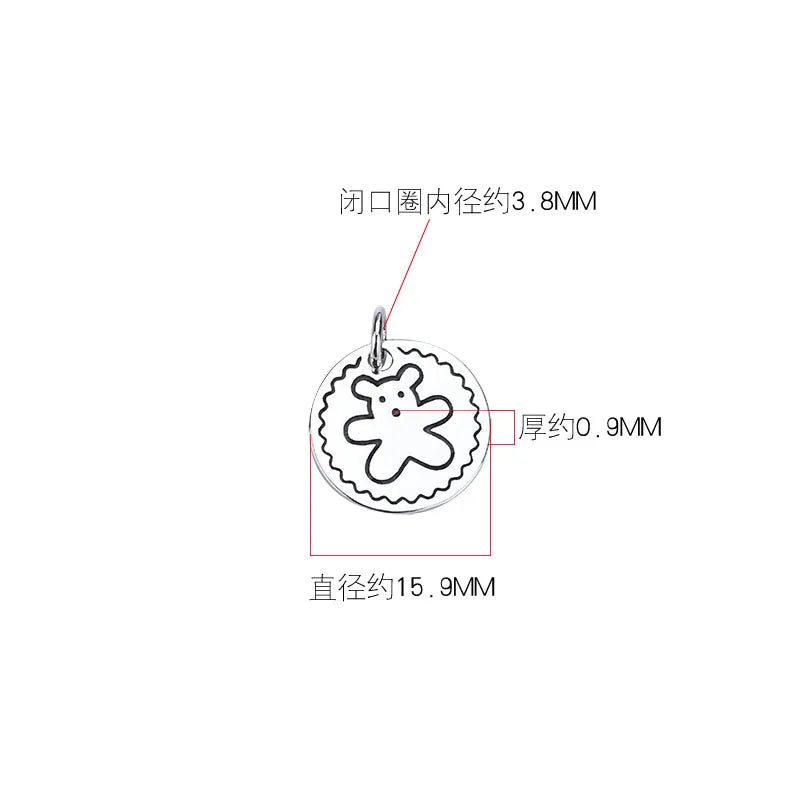 S925 Sterling Silver Thai silver bear round Pendant Jewelry DIY accessories