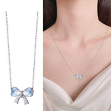 S925 Sterling Silver Love Bow Necklace Female Starry Sky Clavicle Chain